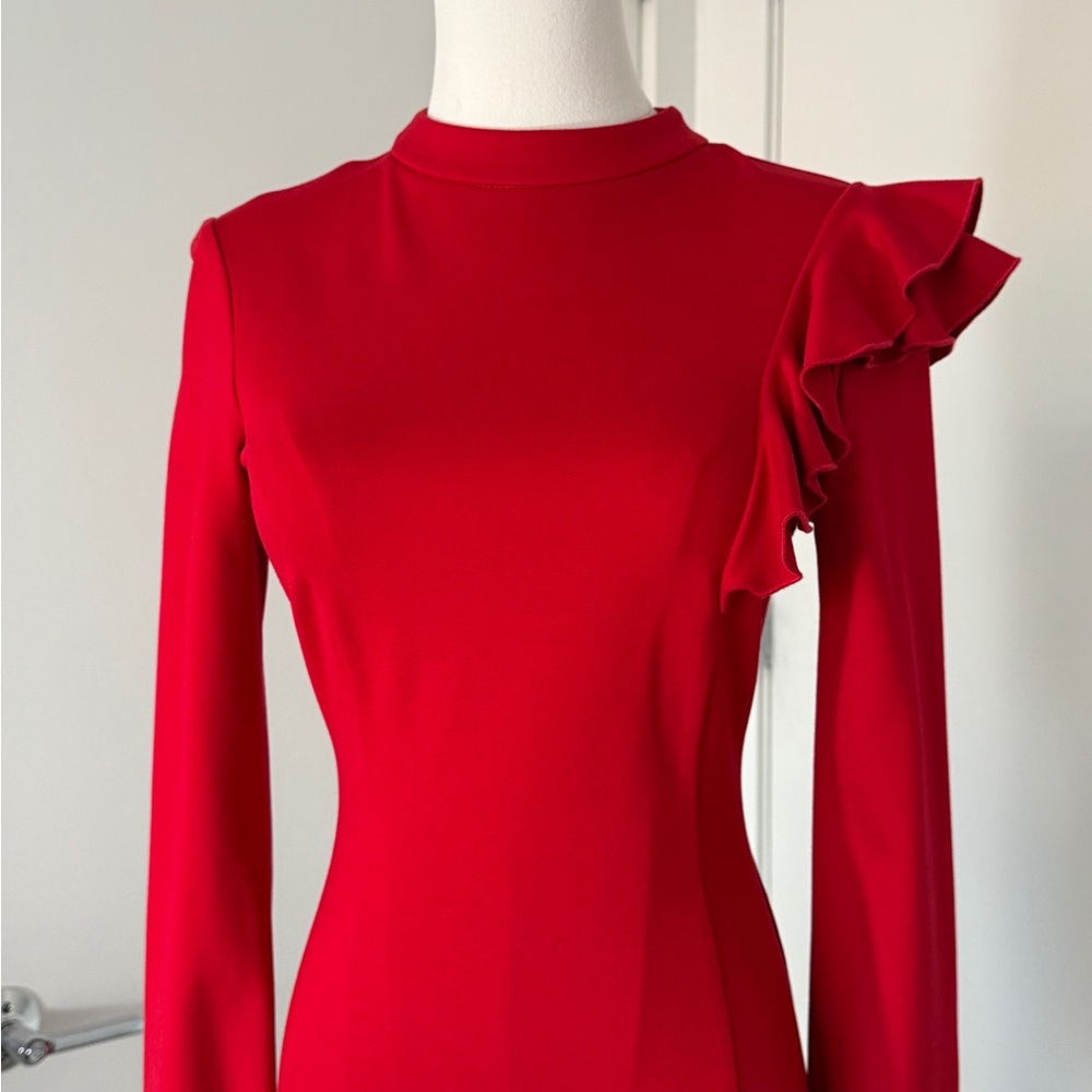 Elegant Red Ruffle Long Sleeve Dress